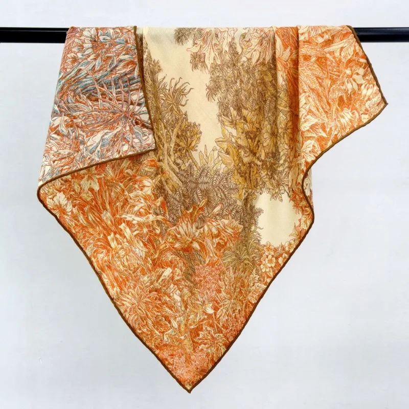 Echarpe-carree-florale-botanique-65x65cm-70-laine-30-soie-de-murier-double-face-couleurs-differentes-echarpe-de-cou-pour-femme-bandana-artistique-chale