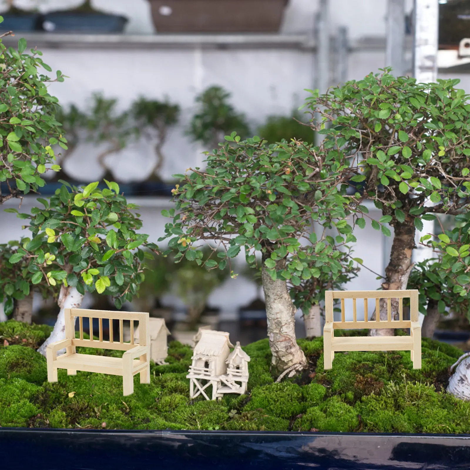 

2Pcs Wooden Mini Bench Miniature House Furniture Ornaments Decorative Miniature Bench for Mini House Decor Bookcase Miniatures