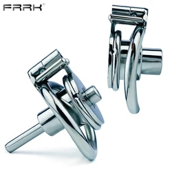 FRRK Stainless Steel Inverted Male Chastity Cage Device With Metal Urethral Catheter Lock Cock Penis Rings 정조대 Sex Toys For Men