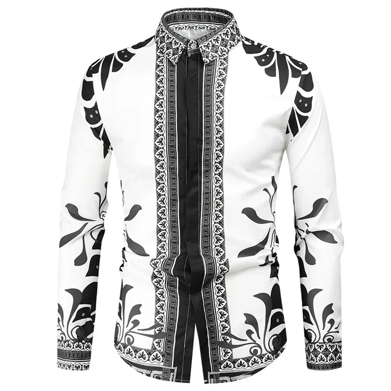 2023 new men\'s western totem tribal lapel long-sleeved shirt fabric soft material casual outdoor men\'s oversized tops shirt