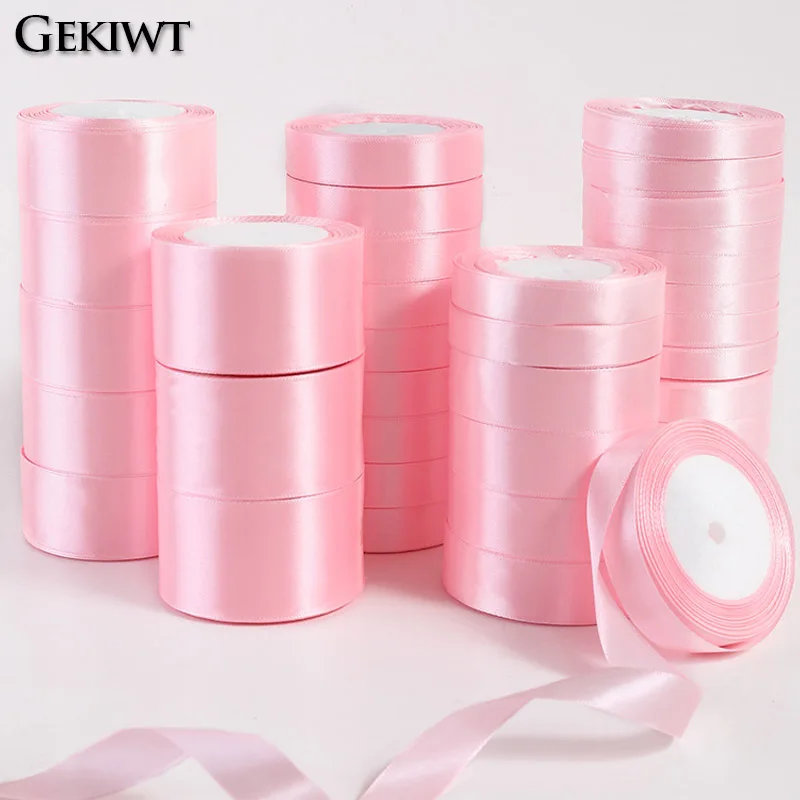 22m/Roll Pink Silk Satin Ribbons for DIY Crafts Bow Handmade Gift Wrap Party Wedding Birthday Party Gift Wrapping Ribbons