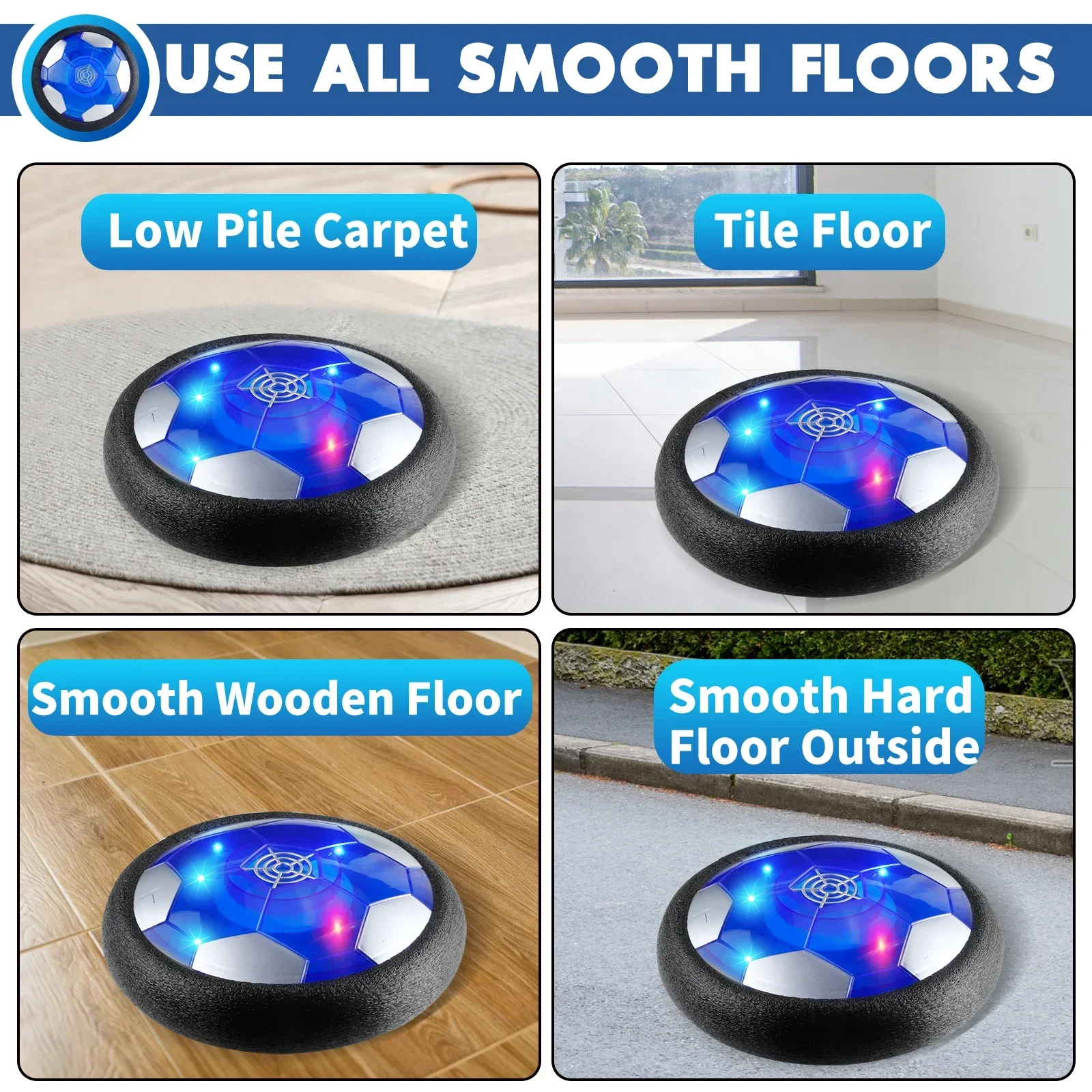 Oplaadbare hover-voetbal voor kinderen - luchtdrijvend voetbal met LED-verlichting en schuimbumper Leuk speelgoed voor jongens en meisjes