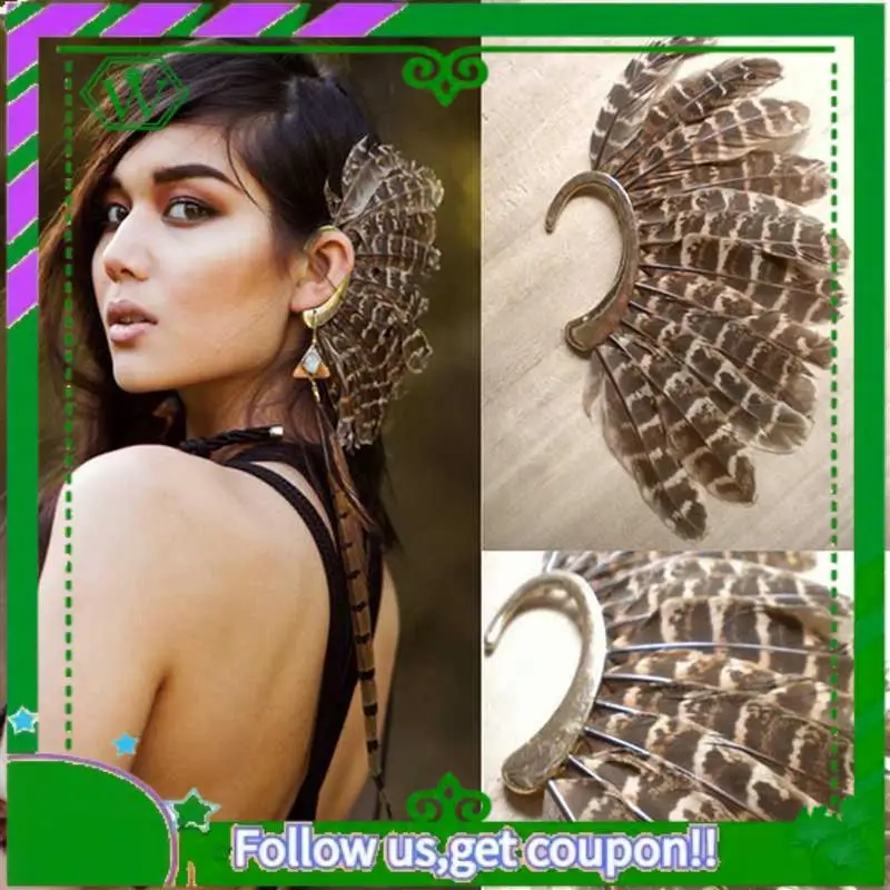 

Latest-5Pcs Unisex Big Feather Ear Cuff Non Piercing Gold Clip On Earrings