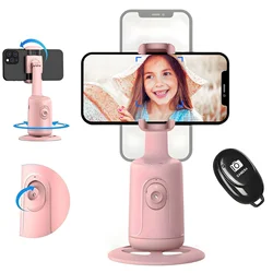 Auto Face Tracking Tripod 360° Rotation, Auto Tracking Phone Holder with Remote for Video Live Vlog Stream (Pink)