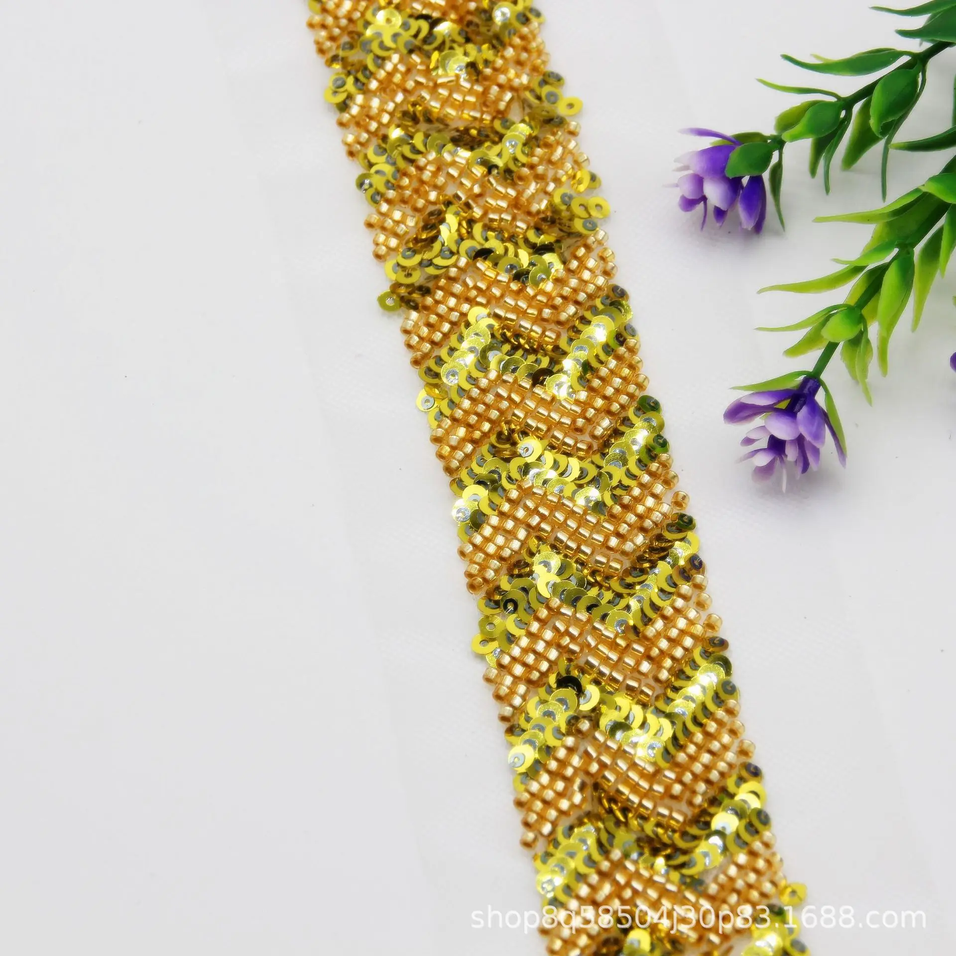 Gold High-end Handmade Nail Bead Lace DIY Rice Bead Ethnic Style Clothing Accessories Sequin Waist Belt Water Wave-shaped Beads