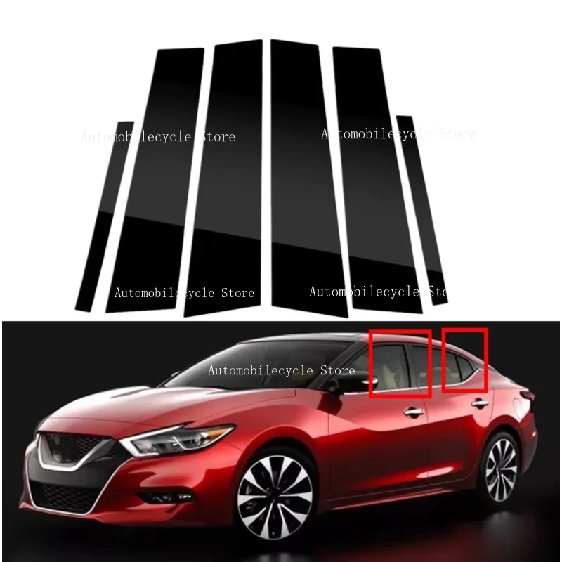 6PCS Glossy Black Pillar Posts Fit For Nissan Maxima 2016- 2018 2019 2020 2021 2022 Window Moulding B C Center Sticker Cover
