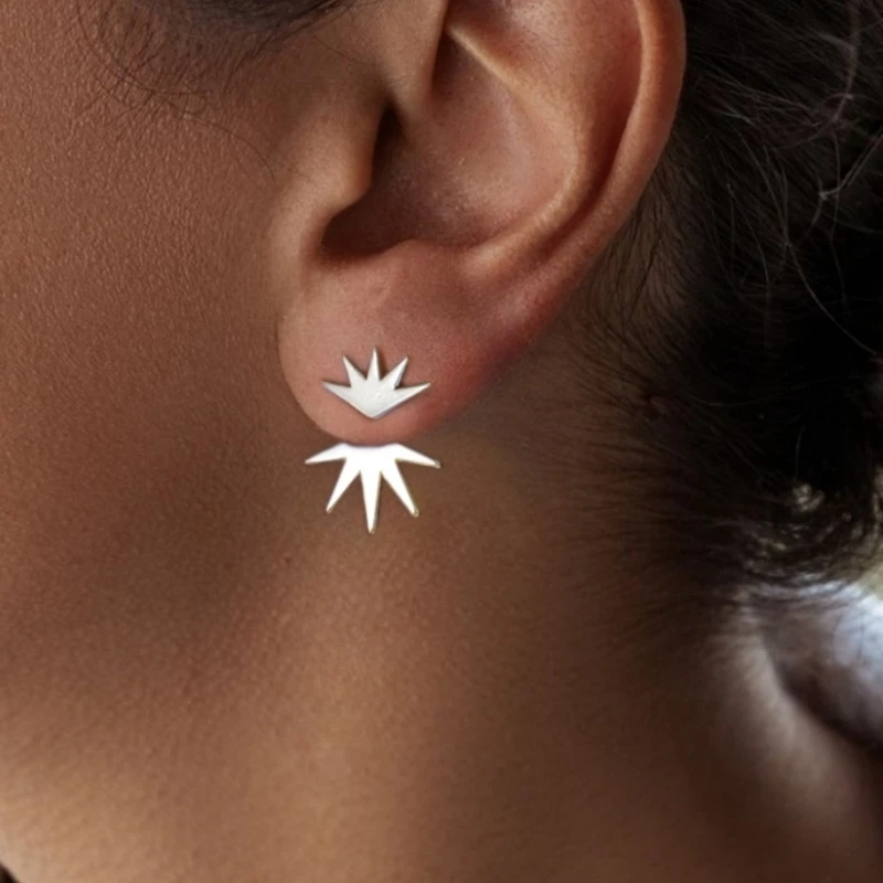 1-Pair Fashion Metal Irregular Fan Maple Leaf Earrings Ear Jacket for Women 2024 New Daily Party Earrings Double Wear Method