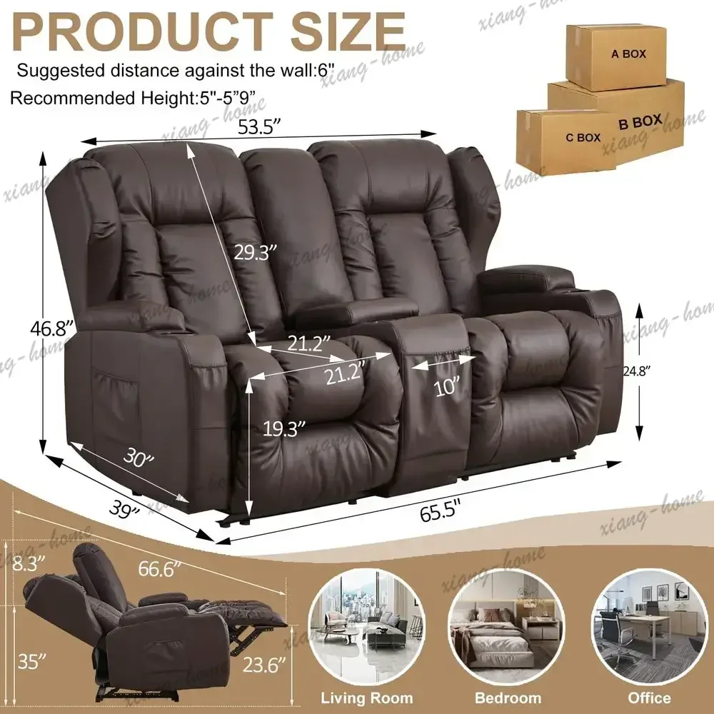 ls65.5 Loveseat Recliner Sofa Double Recliner Sofa amp Console Wall Hugger Loveseat Reclining RV Theater Seats RV Couch Home The