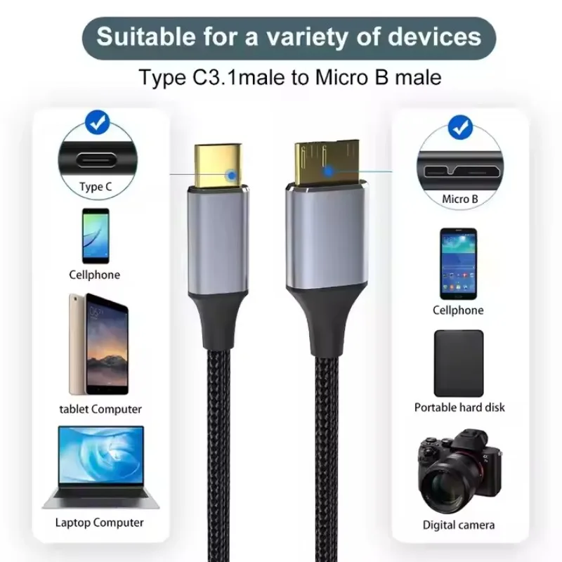 Micro B USB 3.0 to Type C Cable Adapter Connector 5Gbps External Hard Drive Disk Cable Type-C to USB 3.0 Micro B for Hard Drive