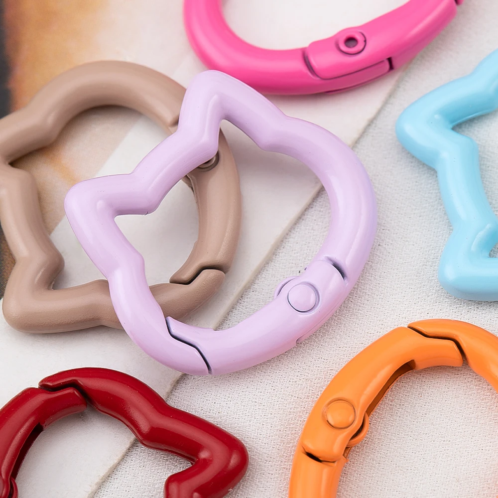 1/5pcs Alloy Spring Ring Colorful Cute Cat Keychain Bag Phone Chain Buckle Connecting Clasp DIY Jewelry Making Craft Materials