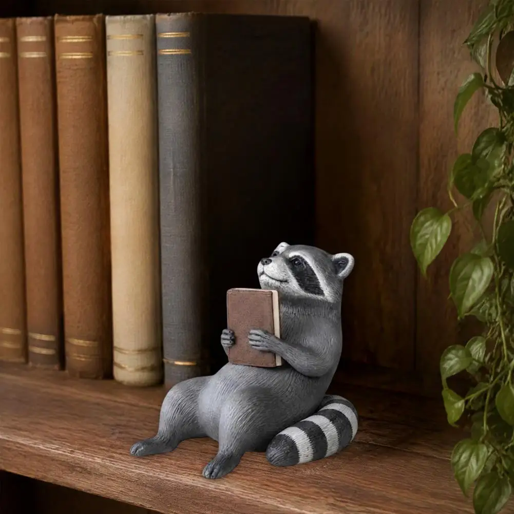Raccoon Figurine for Desk Small Statue for Bookshelf Reading Raccoon Shelf Sitter Figurine 3d Printed Bookworm Decor for Readers