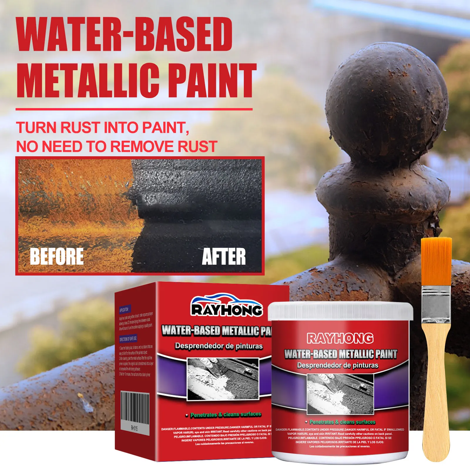 Water-Based Rust Converter & Metal Primer Paint Multi-Purpose Anti-Rust Coating for Metal Surfaces for Automotive Industrial Use