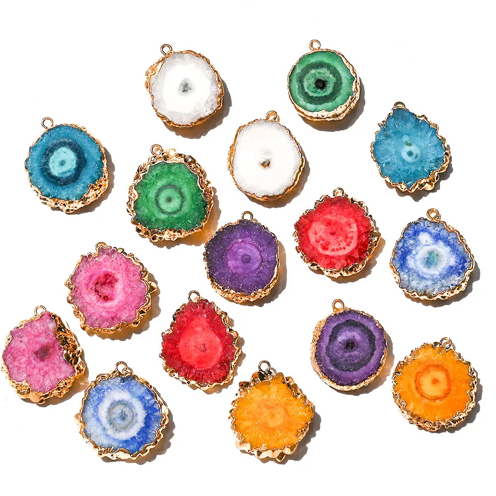 Irregular Natural Druzy Colorful Agates Pendant Connectors Gold Plated Charms DIY Jewelry Making Bracelets Necklaces Accessories