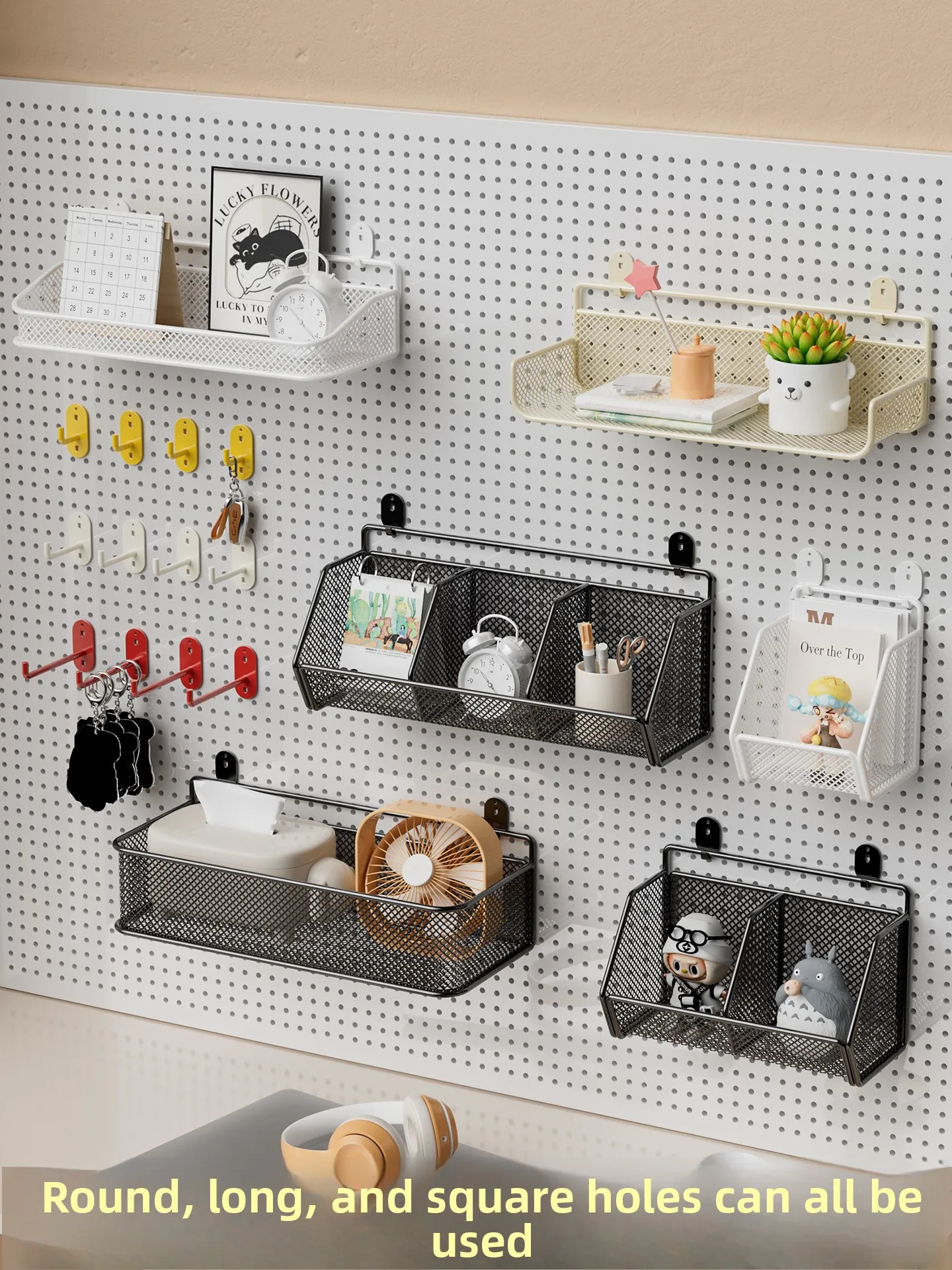 No-Drill Metal Wall-Mounted Gaming Storage Rack Organizer Hole Board Accessories Desktop Arrangement Hook Rack for Books And ...