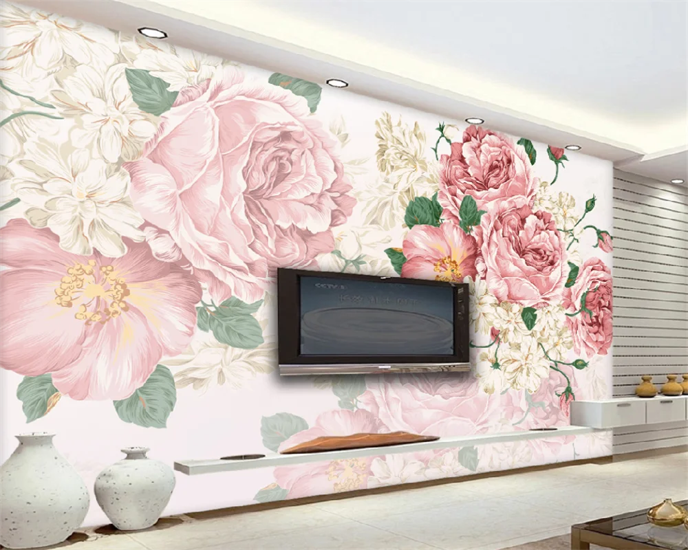 wellyu Custom wallpaper American pink flowers high-end bedroom living room home decoration warm Korean background wall mural