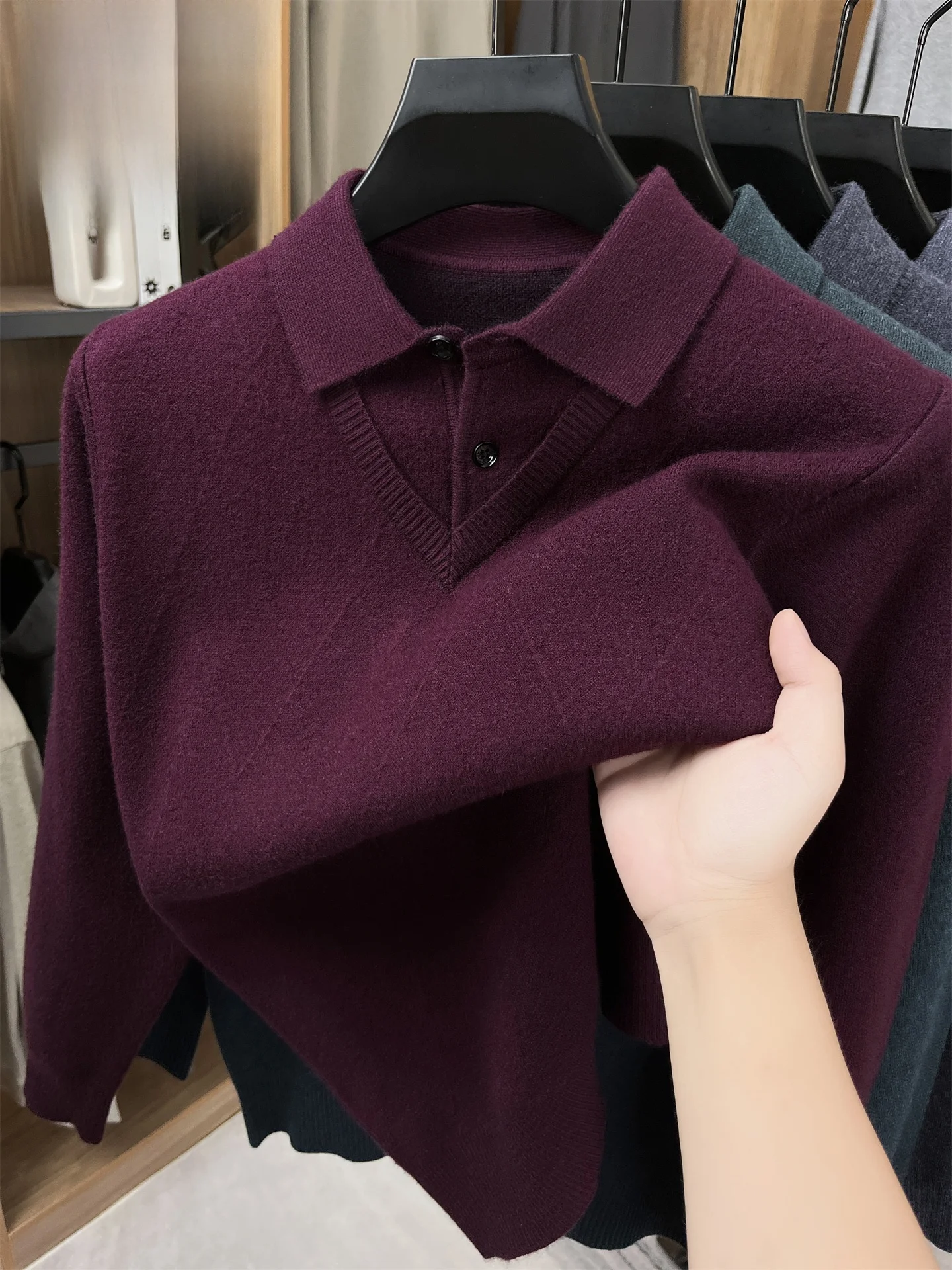 

Осень-зима вязаный свитер с искусственным двухсекционным воротником мужская база irt повседневная смесь полиэстера теплая деловая повседневная одежда