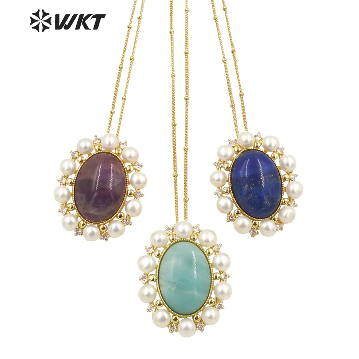 

WT-MN979 WKT 2022 New Arrival Precious Fashion Natural Gemstones Gold-Plate Gift Pendant Necklace For Women Party Nice Necklace