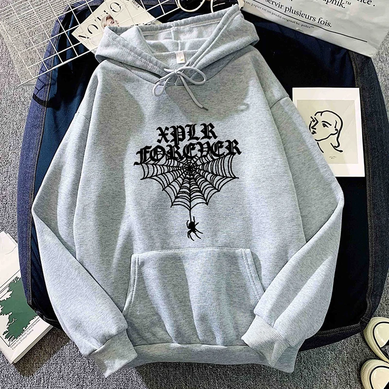 2024Autumn Hoodie Women's Casual Hooded Sweatshirt Creative Hoodie Matching Streetwear SpiderWeb Pattern Monogram Hoodie CYXX090