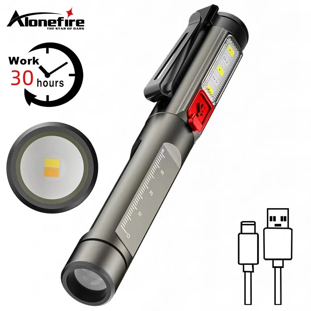 2in 1 Pen light White Warm Led Eye/Mouth Check Penlight USB Rechargeable Work Camping Hiking Travel Pocket Lighting Flashlight