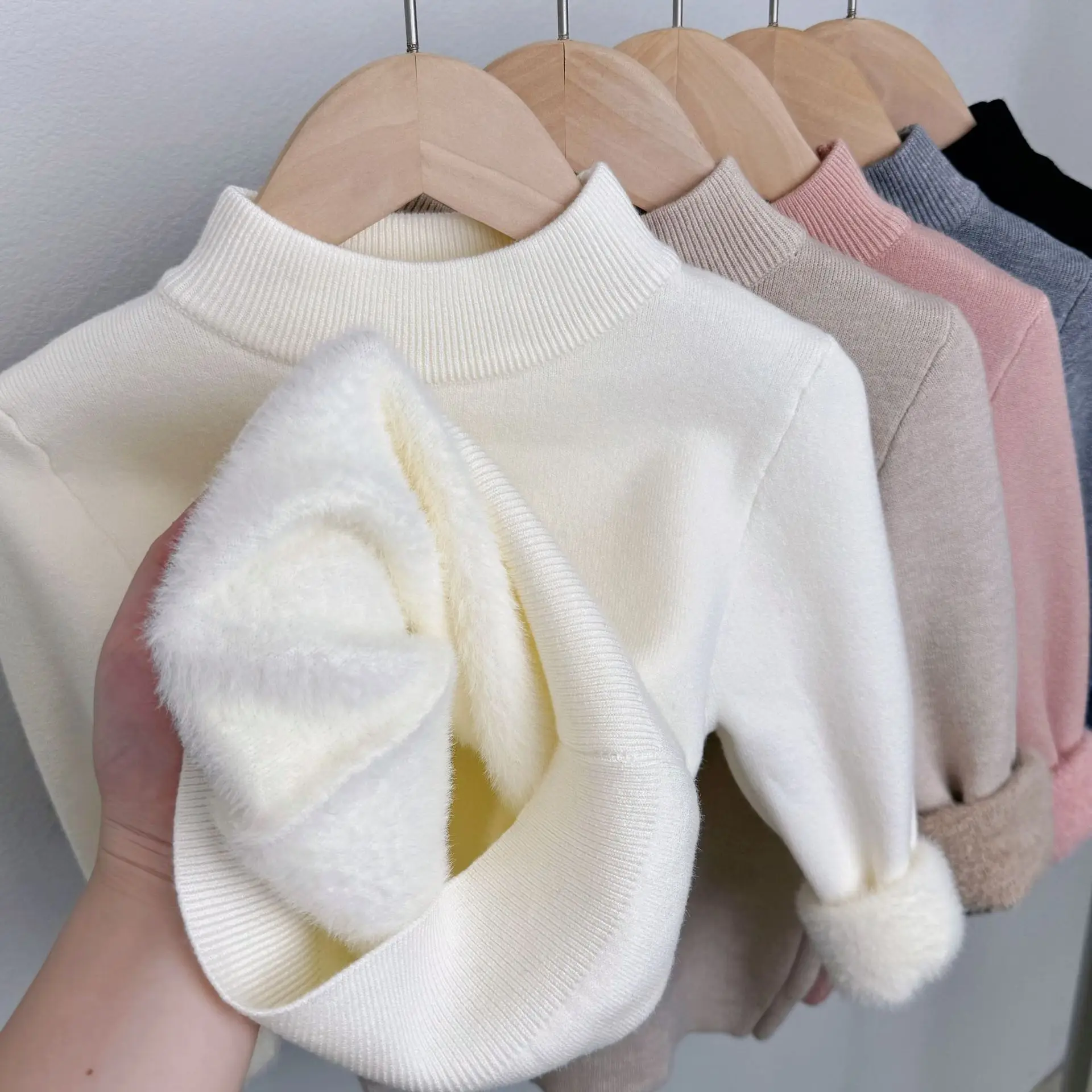 Kids Fleece Lined Knit Pullover – Thermal Base Layer for Boys Girls, Thickened Winter Sweater Top Girl Cardigan