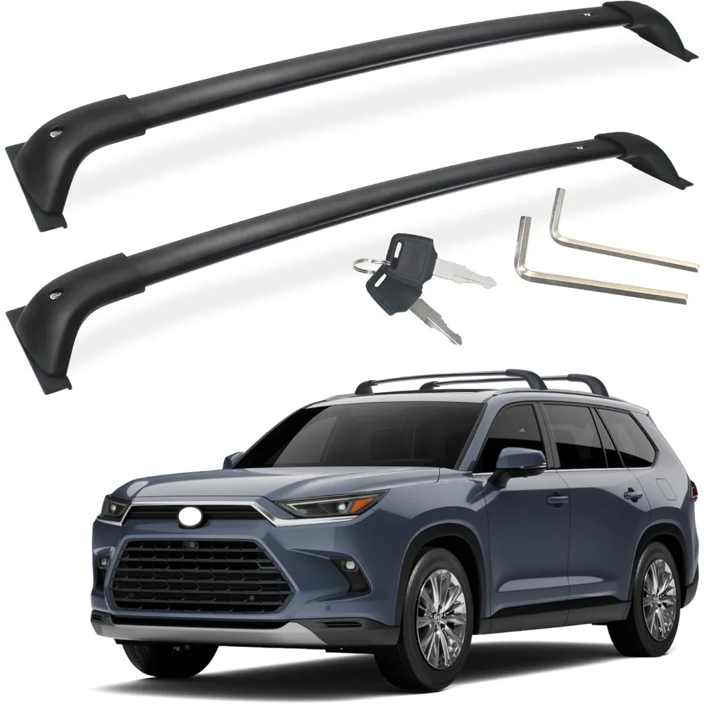 قضبان متقاطعة لرف السقف باللون الأسود القوي لموديلات Toyota Highlander وLexus TX الجديدة لعام 2024، جميع الدرجات، تدعم ما يصل إلى 26 وحدة