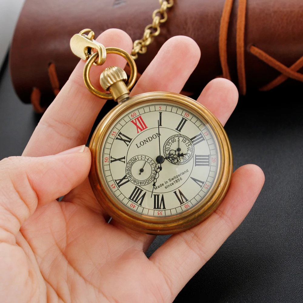 

Classic Vintage Gentleman London Steampunk Mechanical Pocket Watch Necklace Pendant Best Holiday Gift for Men and Women