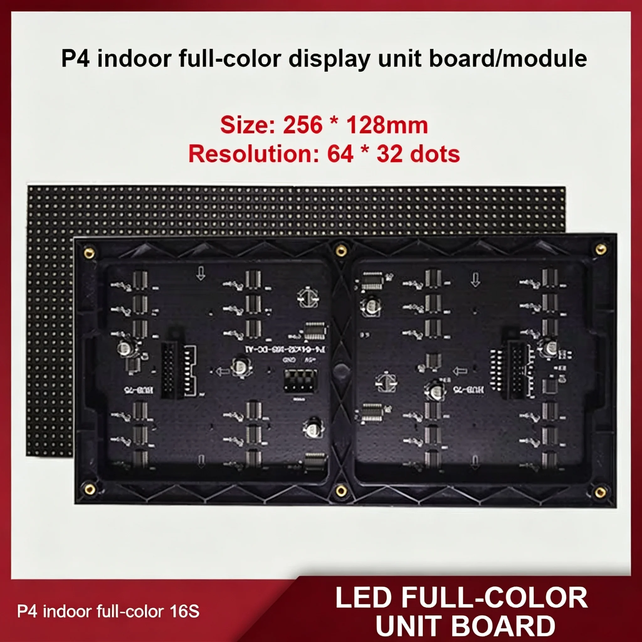 P4 Indoor Full Color LED Display Module 320x160mm 256x128mm 80x40 64x32 Pixels 10S 8S with HUB75 Port RGB Sign