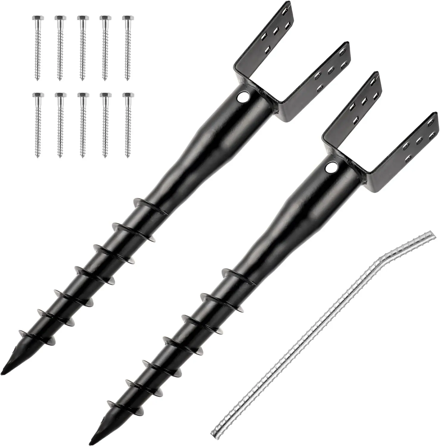 

U Shaped Ground Screw Anchor for 4x4 Wood Posts, Includes Lag Bolts & Rebar, Mailbox and Fence Post Stake, 2 Pack