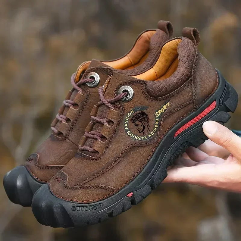 Men Genuine Leather Sports Sneakers Man Travel Casual Leisure Walking Climbing Men's Footwear Outdoor Camping Hiking Shoes