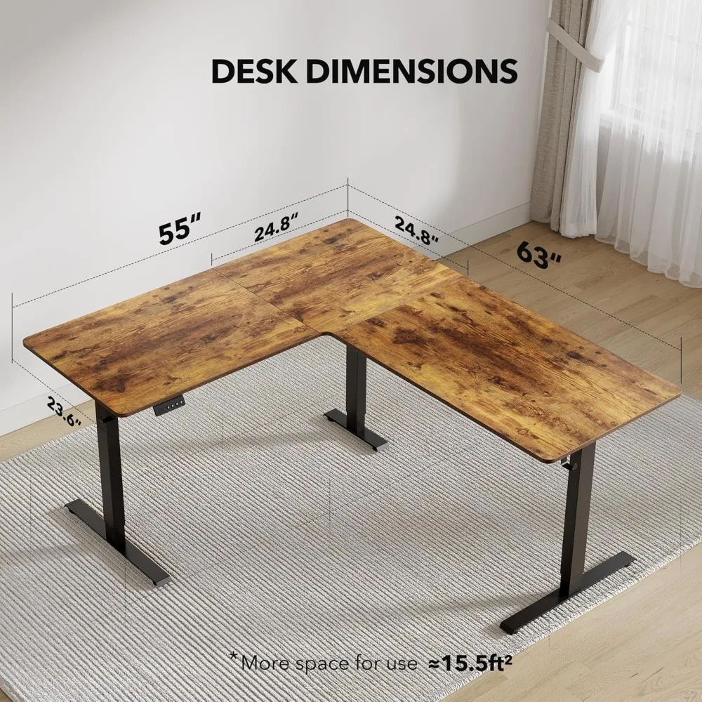 مكتب قائم على شكل حرف L مقاس 63 بوصة - مكاتب زاوية قابلة للتعديل على شكل حرف L، مكاتب قابلة للتعديل على شكل حرف L مع لوحة لصق، مكتب قائم على شكل حرف L