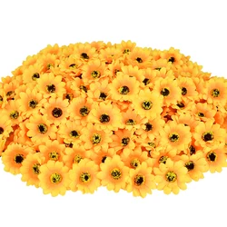 100Pcs 4.5cm Mini Silk Sunflower Artificial Flowers Head For Wedding Party Home Decoration DIY Wreath Scrapbooking Fake Flowers