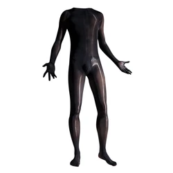 Oil Shiny Jumpsuits Men Full Mesh Body Stockings Glossy Pantyhose Male Ultra Thin Tights Sheer Bodysuits Gay Man Erotic Lingerie