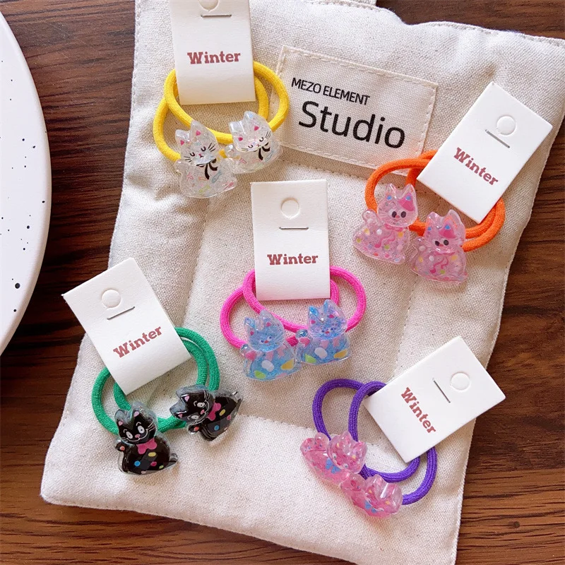New Korean Cute Cat Children's Hair Ties Acrylic Transparent Cat Headband for Girls and Babies Spring Colored Hair Rope Headwear image 2