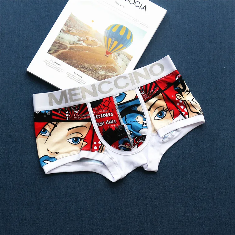 Trendy men's pure cotton underwear, young men's all cotton low waisted boxer shorts, anime print, personality, bright color