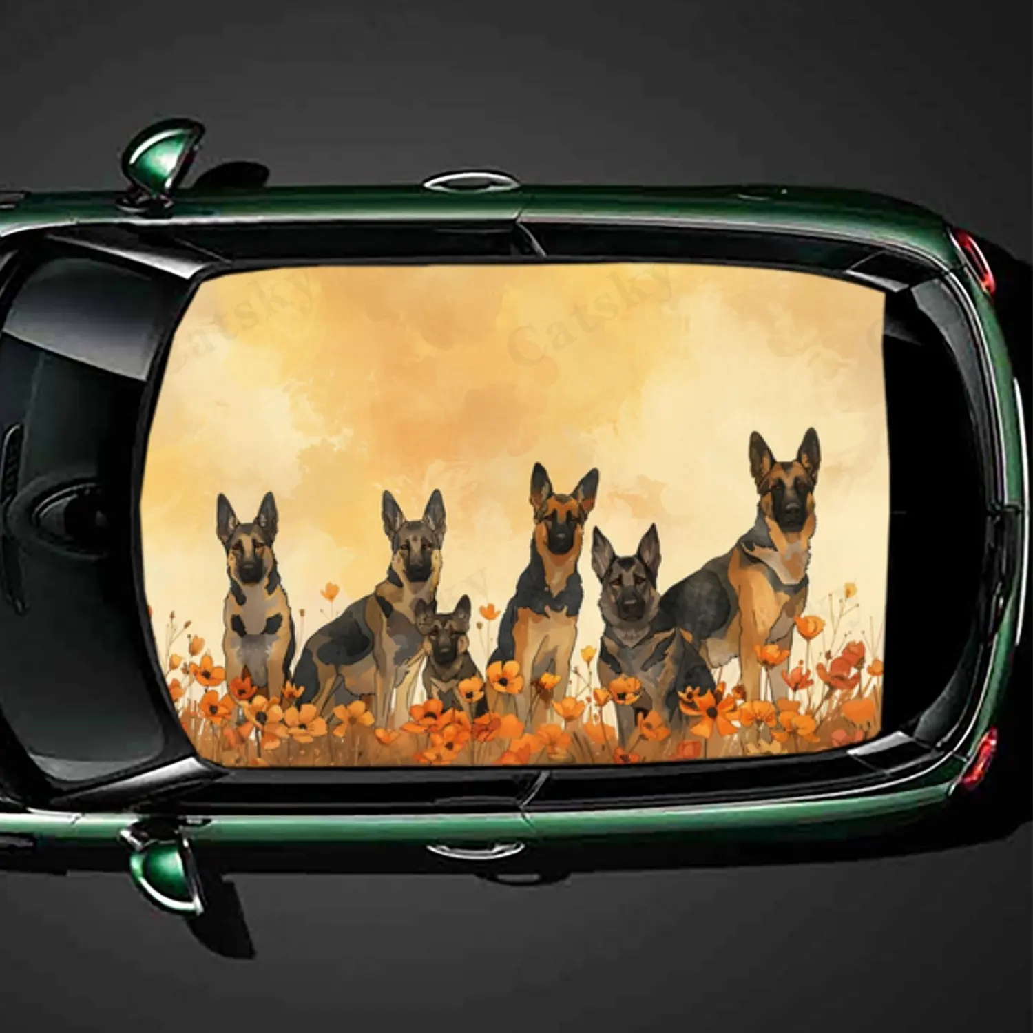Cozy Dog Portrait with Floral Car Roof Sticker PVC Self Waterproof stick , Striking Auto Exterior Accessories Decoration Protect