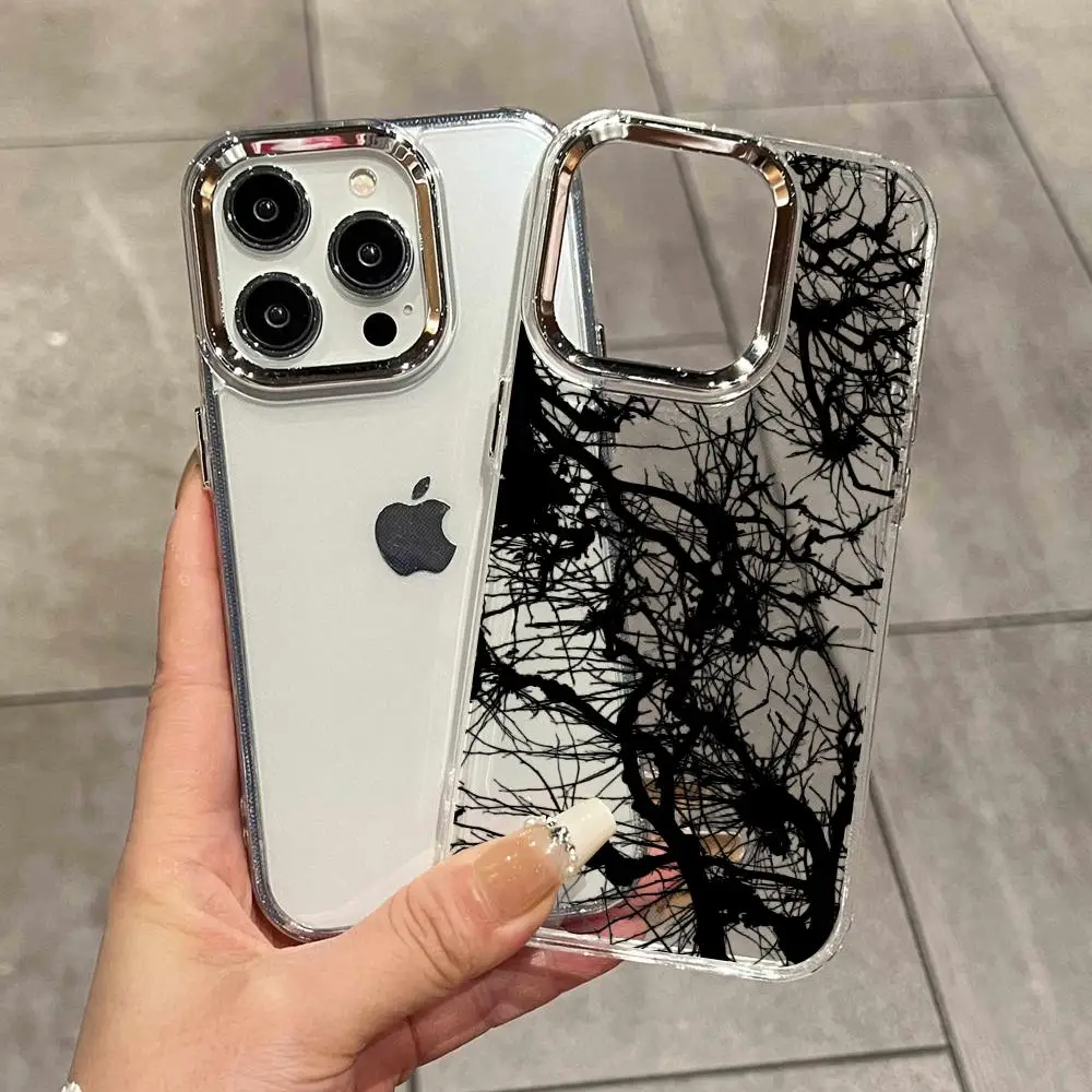 Прозрачный чехол для iPhone 17 Pro Max с рисунком «Скетч: Сухое дерево» для iPhone 17 Air, 16, 15, 14, 13, 12, 11, XS, XR. HYBXAXC