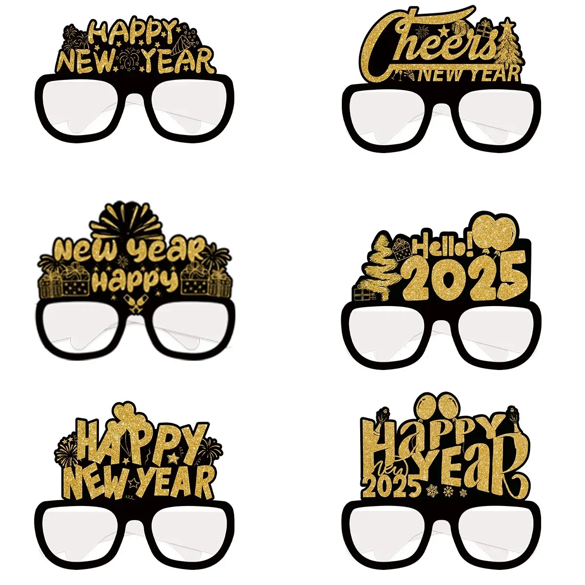 

Cheer 2025 New Year Glasses Frame Black Golden Paperboard Glasses Celebrate New Year 2025 Photo Props Happy New Year Party Prop