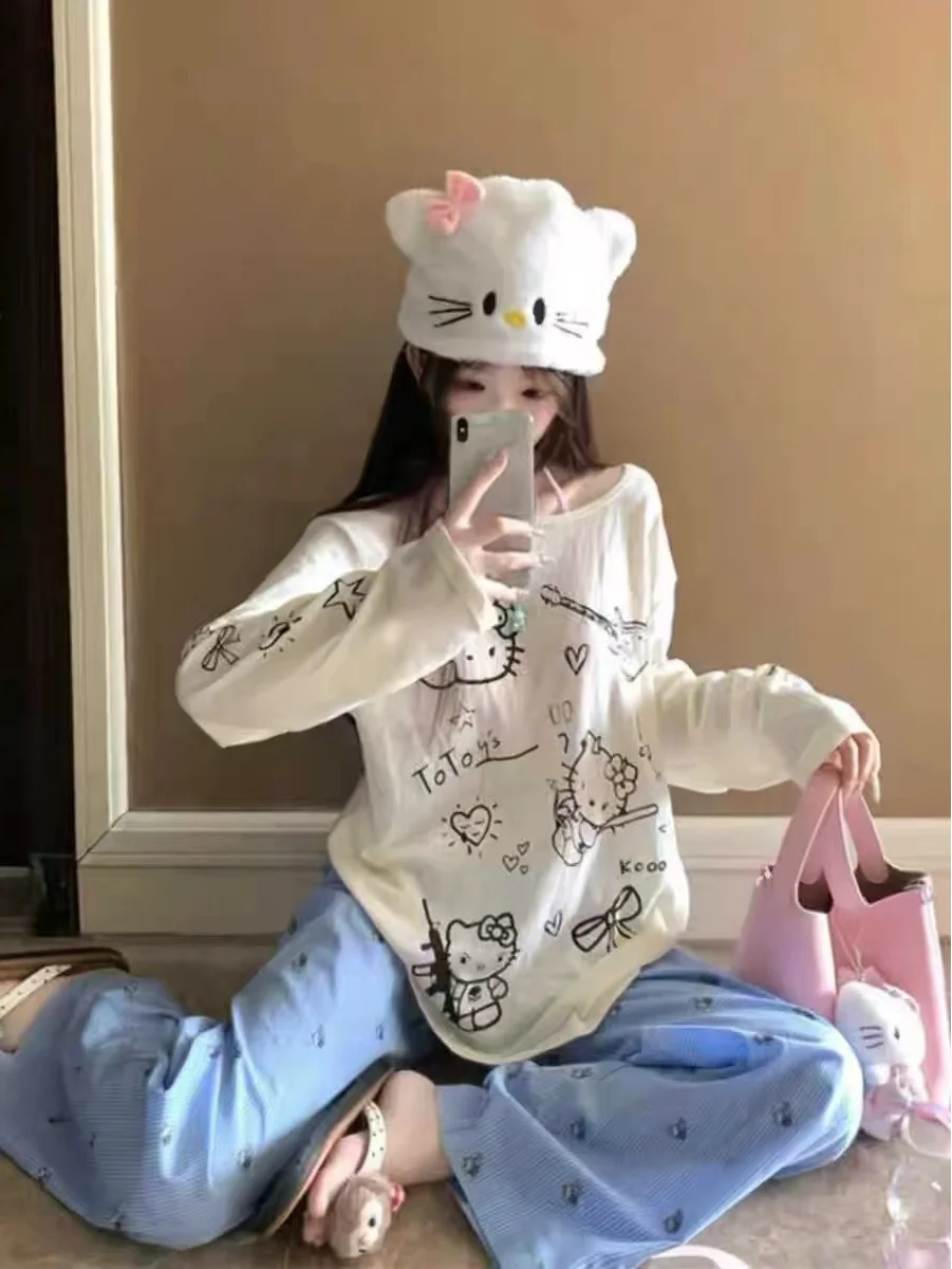 Hello Kitty Women's Round Neck UV Protection Cover Up Long Sleeve T-Shirt Summer Kawaii Loose Fit Casual Oversized Top image 2