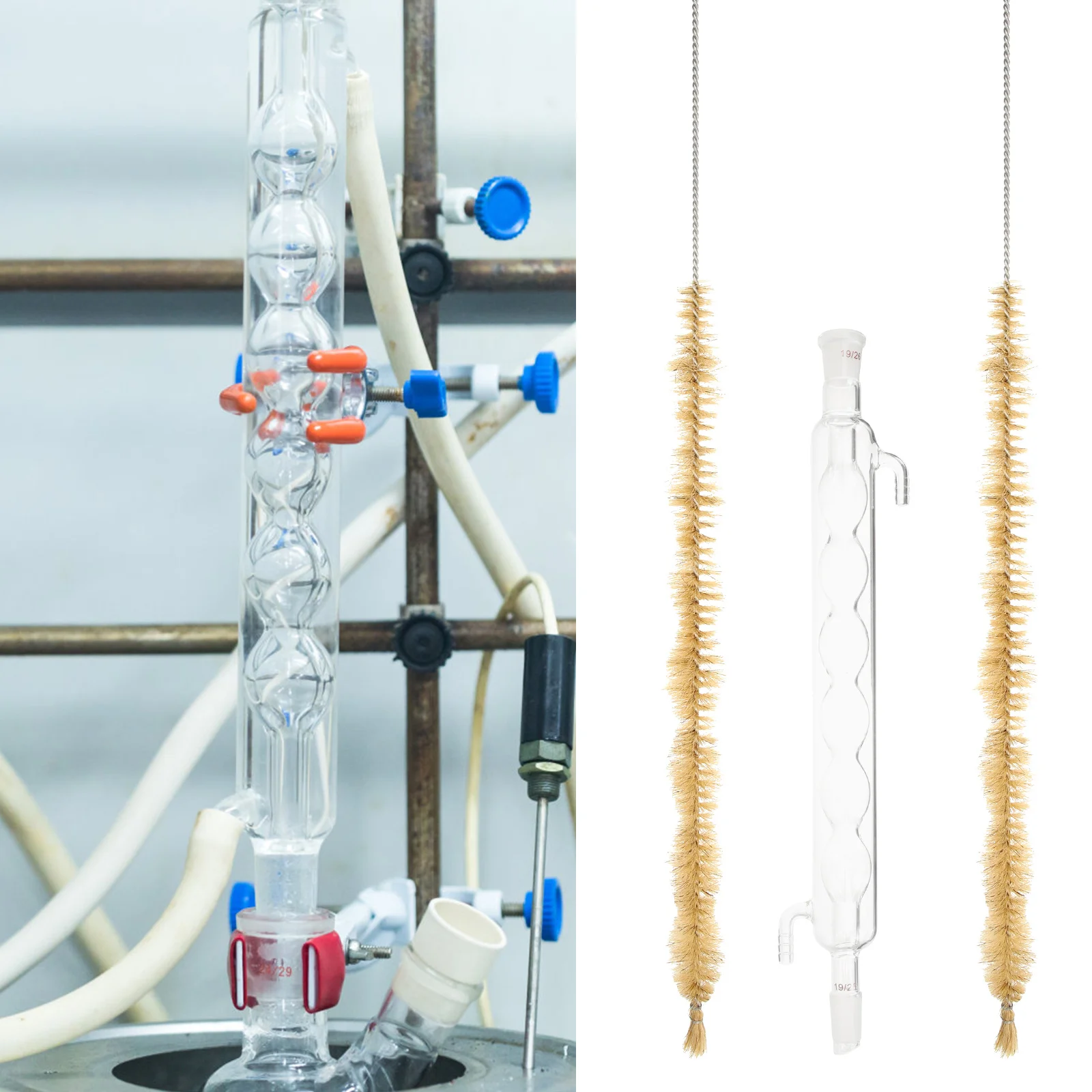 2 قطعة فرشاة مكثف المختبر أنبوب طويل تنظيف دائم المحمولة مقبض مختبر تنظيف أداة أنبوب طويل تجربة فرشاة