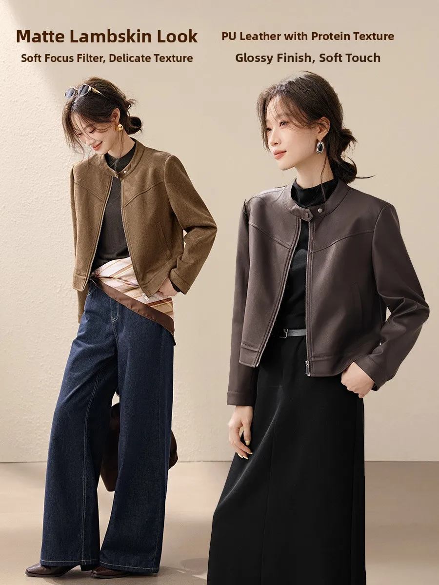 Mo han mei nova york motocicleta sle ultra macio camurça sintética jaet feminino largo oulder ort outerwear outono 2025