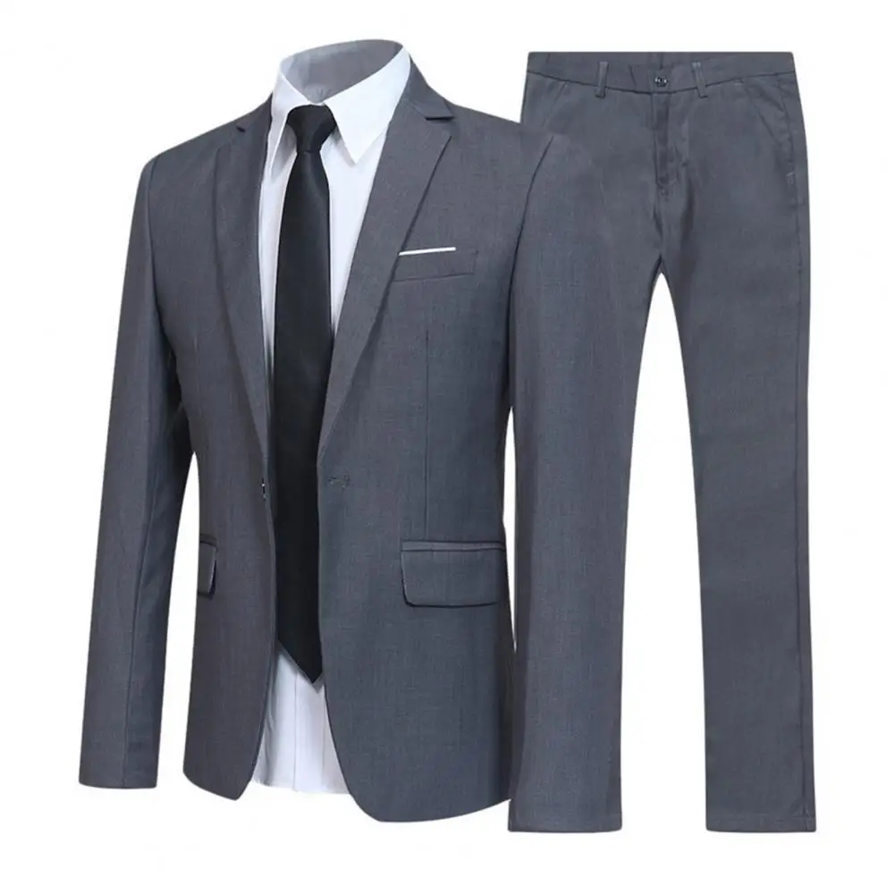 

Fashion Wedding Suit Set Pockets Comfortable Business Suit Set Slim Turndown Collar Suit