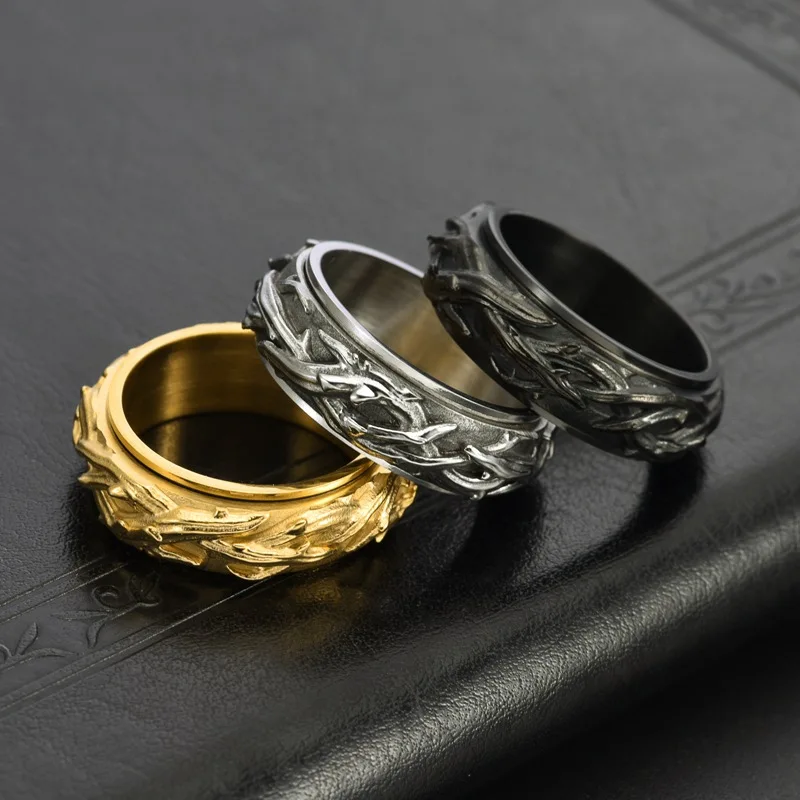 Thorn Vine Weaving Rings Stainless Steel Rotating Relieve Pressure Ring Men Personalized Versatile Fashion Jewelry Gift
