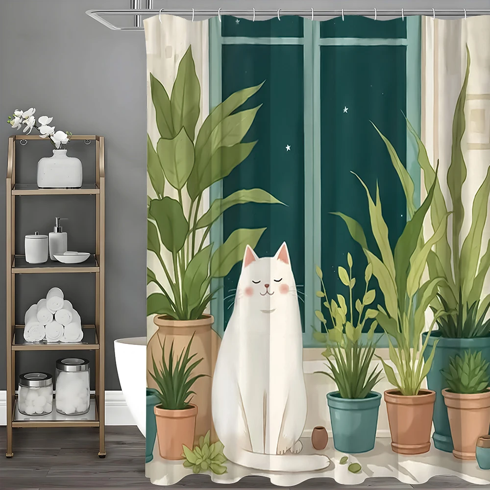 

Cat Basin Shower Curtain, Bathroom Decorative Shower Curtain, Waterproof Shower Curtain with Hooks