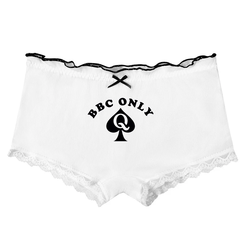 BBC ONLY New Fashion Hot Panties White Women Boyshorts Queen of Spades Bow Underwear for Girls Lace Comfortable Home Shorts