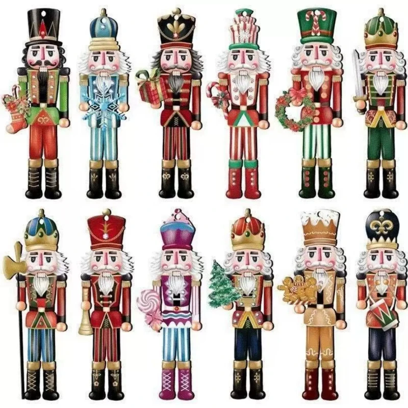 Wooden Nutcracker Christmas Ornaments Hanging Tree Decor Gift Set Vintage Classic Festive Wall Wreath Cute Display For Home