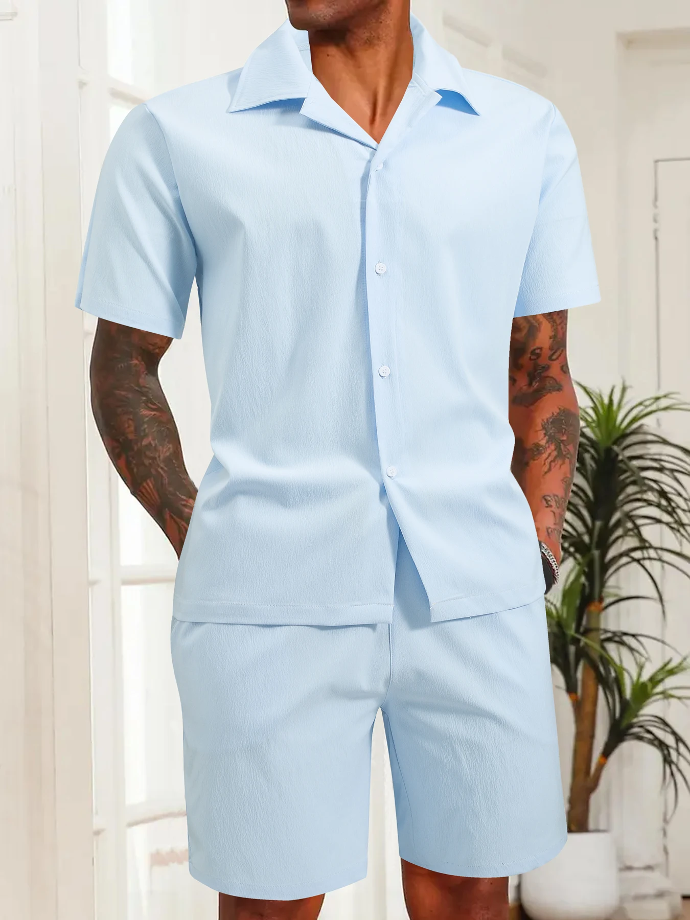 

Outfits for Man Summer 2 Piece Set Fashion Casual Beach Set Short Sleeve Shirt and Shorts Suit Holiday Mens Tracksuit Set