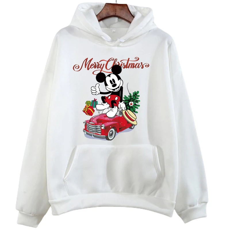 Christmas Disney Mickey Mouse Cartoon Printed Hoodies Fashion Women Casual Long Sleeves Sweatshirt Tops Harajuku Pullover