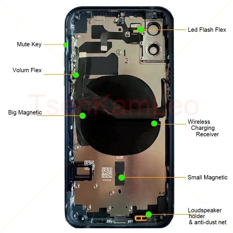 Full Back Cover Housing Repair For iPhone 12 Premounted with switch button,wireless charging, Led Flash Flex and Side Keys Parts