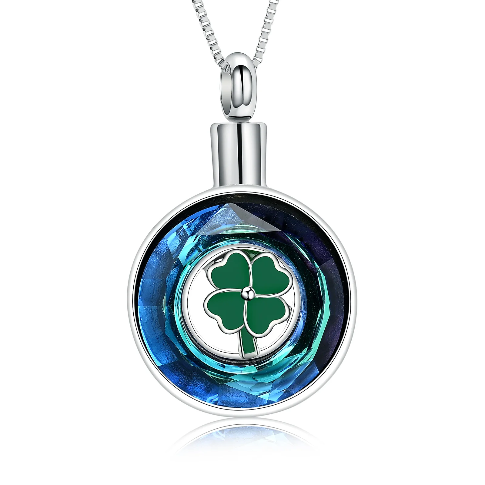 

Four Leaf Clover Cremation Jewelry for Ashes Crystal Circle of Life Urn Necklace Memorial Pendant Human Keepsake for Women Men