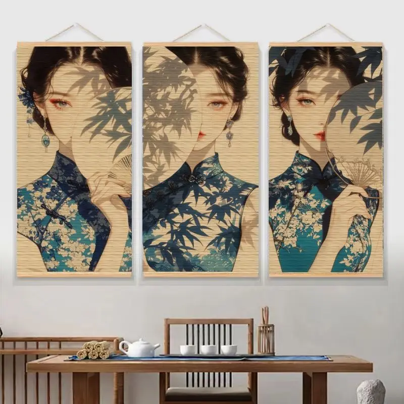 Chinoiserie Bamboo Wall Art beauty Porcelain Skin for Nail Salon Spa Reception Asian Fashion Studio room decor aesthetic